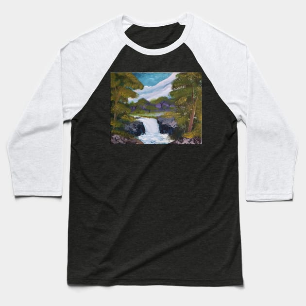 Evergreen Waterfall Baseball T-Shirt by Art Island